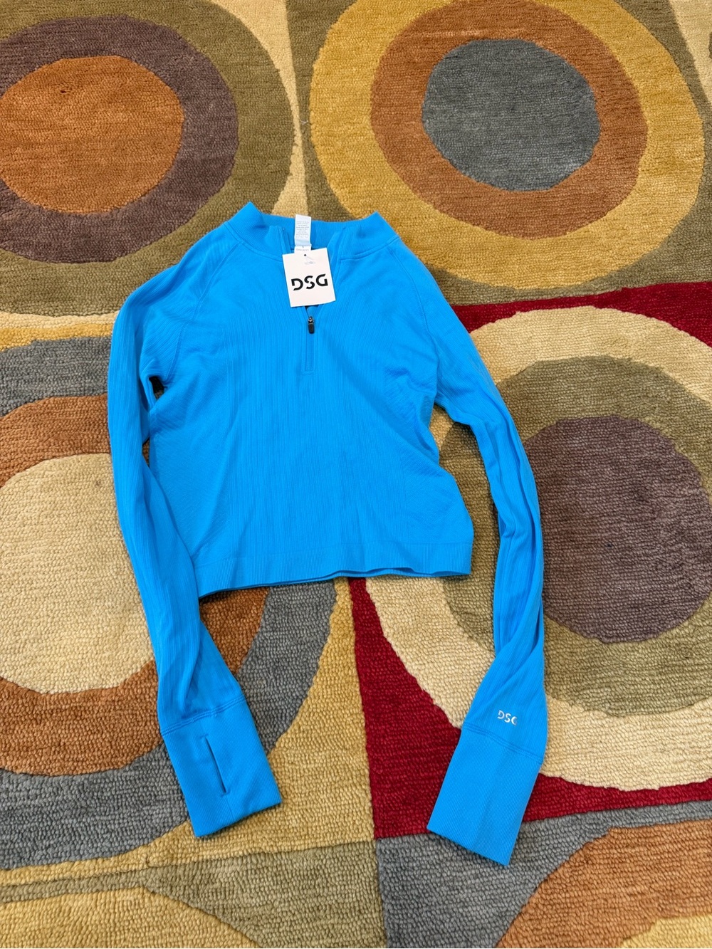 NWT DSG Momentum Seamless 1/4 Zip Long Sleeve Workout Top Cropped Aqua Blue XS